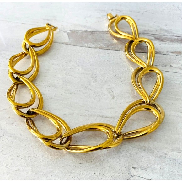 Vintage Rare Givenchy Signed Statement Chunky Link Chain Gold Tone Necklace 17" - Picture 4 of 7